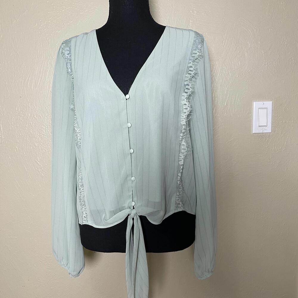 ✨Mint Ruffle Tie-Front Blouse – Romantic Sheer Perfection✨